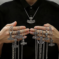 Pendentif personnalisé en acier inoxydable, style punk, viking, rune Mjolnir, marteau de Thor, vintage, pour homme, à porter sur un collier