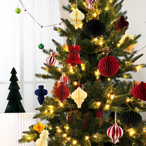 Lot de sapins de Noël en papier en gros, décorations 3D en nid d'abeille et ornements suspendus pour <span class=keywords><strong>les</strong></span> fêtes de fin d'année, vente au détail, logo personnalisé disponible - Product Image 5