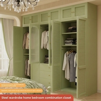 Armoire de chambre à coucher en acier de style français moderne, écologique, grande capacité, avec portes à persiennes, organisateur de vêtements de sport