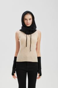 Women's Black Knit Hooded Scarf Winter Fashion Accessory For Adults Casual Style - Product Image 3