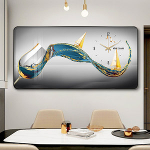 Cuadro de Pared Moderno <span class=keywords><strong>y</strong></span> Sencillo de Lujo Ligero con Reloj, Decoración de Copa de <span class=keywords><strong>Vino</strong></span> para Restaurante, Cuadro Colgante para Sala de Estar <span class=keywords><strong>y</strong></span> Dormitorio - Product Image 1