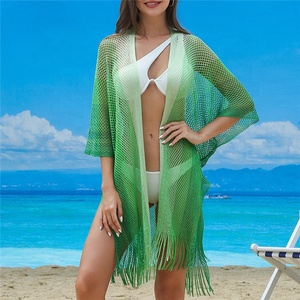 2024 femmes dégradé Bikini plage couvrir robe mode franges fendu tricoté crochet évidé vacances vêtements de plage avec <span class=keywords><strong>ceinture</strong></span> - Product Image 3
