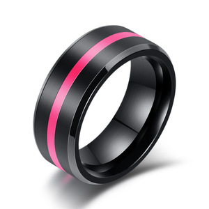 Anillo de Moda de Acero Inoxidable de 8 mm con Incrustaciones de Resina Epoxi Negra con Rayas de Colores, Joyería Unisex para Regalo - Product Image 2