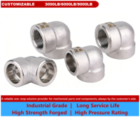 Coude à 90 degrés en acier inoxydable 304 forgé, résistant à la corrosion, haute pression, fileté lisse, DN32 NPS 1-1/4, ASME B16.11 3000LB