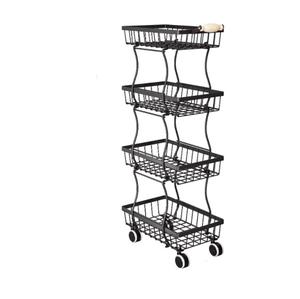 Huangtu सहायक पहियों के साथ ट्राली फल और सब्जी भंडारण ट्राली हटाने योग्य 4 स्तरीय 5 स्तरीय गैर-पर्ची पैर धातु टोकरी - Product Image 1