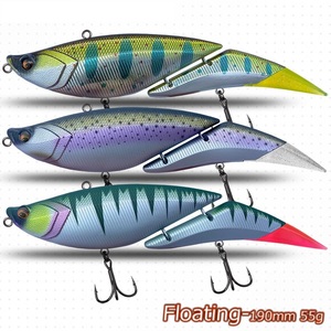 2026 <span class=keywords><strong>GAMA</strong></span> 190mm 55g Leurre de pêche rigide multi-articulé à 2 segments, nageur artificiel flottant pour achigan et brochet, avec queues DIY - Product Image 4