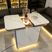 Mesa de Vino Deslizante Moderna y Oculta, Gabinete de Vino Eléctrico Inteligente con Elevación, Luz LED, Mesa Auxiliar de Mármol de Lujo para Bar en Casa, Sala de Estar