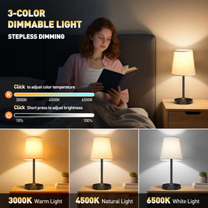 Cordless Rechargeable <b>Bedside</b> Table Lamp,Dimmable Desk Lamp with USB Charging Port & Fabric Shade for Bedroom Living Room - Product Image 4