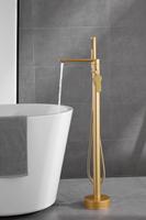 Ensemble de robinetterie de baignoire autoportante en laiton brossé doré Azeta avec douchette à main, robinet de douche de baignoire à montage au sol