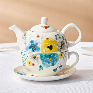 Set da Tè Pomeridiano Britannico in Ceramica per Singola Porzione, Motivo Floreale, Teiera Impilabile con Tazza e Piattino per Casa e Ufficio - Product Image 4