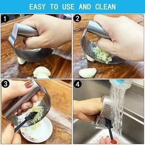 Eplucheur d'ail professionnel 2 en 1 en acier inoxydable Presse-purée hachoir à ail hachoir à gingembre Presse manuelle - Product Image 4