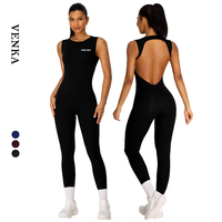 Combinaison de sport moulante pour femme, effet seconde peau, avec rembourrage intégré, dos ouvert ajouré, sans manches, une pièce, pour entraînement et yoga