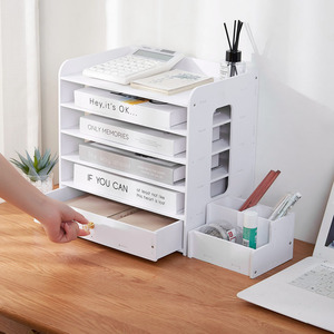Modern Multi Layer Desktop <b>File</b> Organizer Storage Rack With Drawer For Office Home Use White 7 Tier Vertical Document Holder - Product Image 3