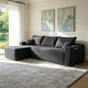 Divano Componibile a L con Tre Posti, Moderno in Tessuto Ecologico, <span class=keywords><strong>Grande</strong></span> Chaise Longue per <span class=keywords><strong>Soggiorno</strong></span>, Arredamento per Casa e Appartamento - Product Image 1