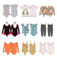 Custom Youth Jongens Meisjes Surf Zwem Top Bloemig Gestreept Lange Mouw Rashguard 2-Delig Set Eén-Schouder UPF 50+ Snel Droogende Kinderkleding