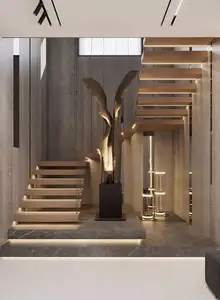 2024 hiện đại trong nhà hộp gỗ sồi treo cầu thang cầu thang nổi