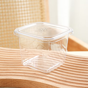 Boîte d'emballage carrée transparente jetable et écologique en PET pour gâteaux, pâtisseries, sushis, salades, aliments pour animaux – Taille et logo personnalisables - Product Image 1
