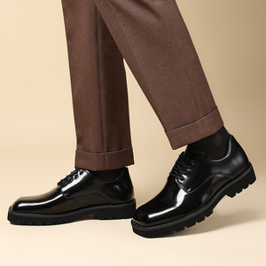 Chaussures décontractées pour hommes personnalisées, à lacets, taille 44, bout carré, en cuir noir, semelle épaisse, chaussures habillées et richelieu pour hommes - Product Image 4