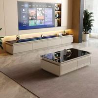 Table basse moderne de luxe en verre et bois blanc et or, avec LED intégrée, pour salon