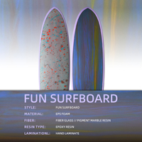 Vente en gros d'usine OEM de planches de surf |   Planche de surf en fibre de verre époxy 7'2" 55L Fun, personnalisée, en EPS, motif marbre, pour performance sur les vagues