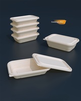 Hete voedselverpakking 380ml Wegwerp Moderne Biologisch afbreekbare Maïszetmeel Bento Box met deksel Magnetronbestendig Lekvrij Bakje