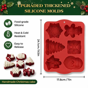 Customized 6 cavity Christmas multi shape cake mold LFGB platinum grade BPA free non stick food grade silicone cake mold - Product Image 2