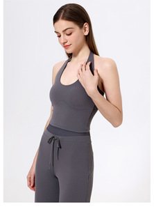 Haut court de yoga sexy pour femme, dos noué, col en U, rembourré, sans manches, doux et extensible, idéal pour le quotidien, la course et l'entraînement - Product Image 2