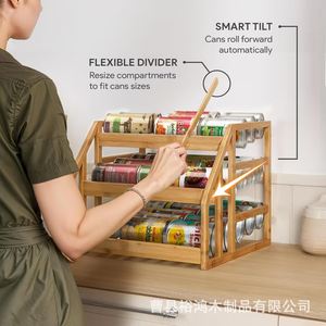 Étagère de rangement en bois à 3 niveaux avec séparateurs flexibles et inclinaison intelligente pour l'organisation du comptoir de cuisine - Product Image 1