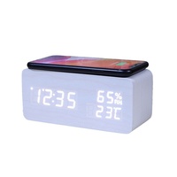 Thermomètre numérique LED en bois électronique créatif à commande vocale, avec charge sans fil intelligente et fonction phosphorescente, pour chambre et bureau