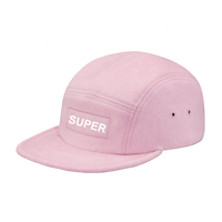 Casquette de camping 5 panneaux en laine non structurée, style vintage, à visière plate, ajustable, streetwear, profil bas, avec logo, vente en gros