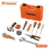 Ensemble d'outils électriques FUMETAX de 11 pièces comprenant un couteau à ruban, un testeur, des pinces, un marteau, des tournevis, une clé à molette, des clés hexagonales