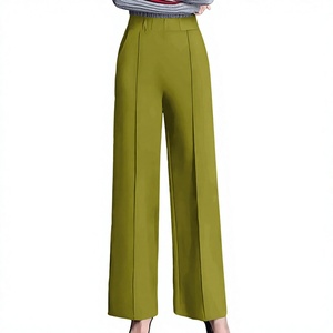 Pantalones de Pierna Ancha de Cintura Alta para Mujer, Color Sólido, Cintura Elástica Plisada, Largo hasta el Tobillo, Pantalones Casuales de Crepé, Estilo Otoñal - Product Image 4
