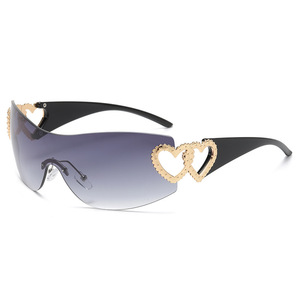 European And American Oversized Frameless <b>Sunglasses</b> Double Heart Design UV400 Women's Y2K Fashion Style - Product Image 5