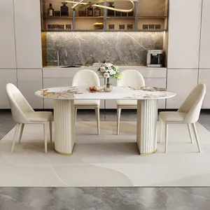 इतालवी शैली स्टेनलेस स्टील डिनिंग टेबल क्रीम रंग डाइनिंग टेबल क्रीम रंग डाइनिंग टेबल सेट के साथ सेट