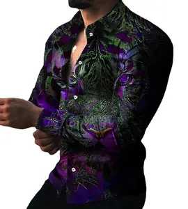 Рубашка мужская с длинным рукавом, Повседневная Блузка оверсайз с 3D-принтом, одежда для мужчин, большие размеры, весна-осень