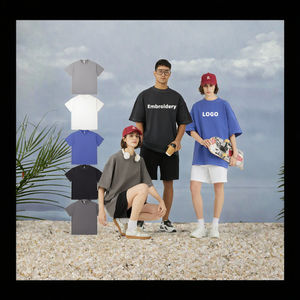 เสื้อยืดผ้าฝ้ายบ็อกซี่ด้านหน้าสำหรับผู้ชายพิมพ์ลายสกรีน100% โอเวอร์ไซส์ทรงหลวมน้ำหนักมาก320GSM - Product Image 2