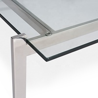 Table basse moderne simple en verre trempé Table basse de bureau en acier inoxydable Table centrale de salon