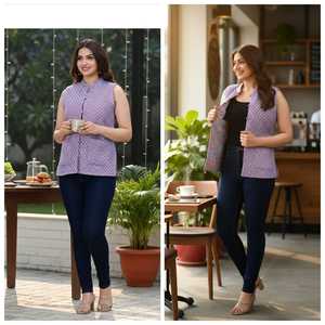 แจ็กเก็ตแขนกุดผ้าฝ้ายพิมพ์ลายชนเผ่าสีม่วงสำหรับผู้หญิงเสื้อกั๊กใส่ได้ใส่ได้ทุกวันระบายอากาศได้แบบคลาสสิก - Product Image 3