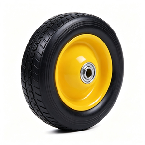 8x2.2 In Flat Free Solid Rubber <b>Wheel</b> Deep Tread Yellow Powder Coated Steel Rim <b>Wheel</b> for Hand Truck Garden Trolley Utility Cart - Product Image 2