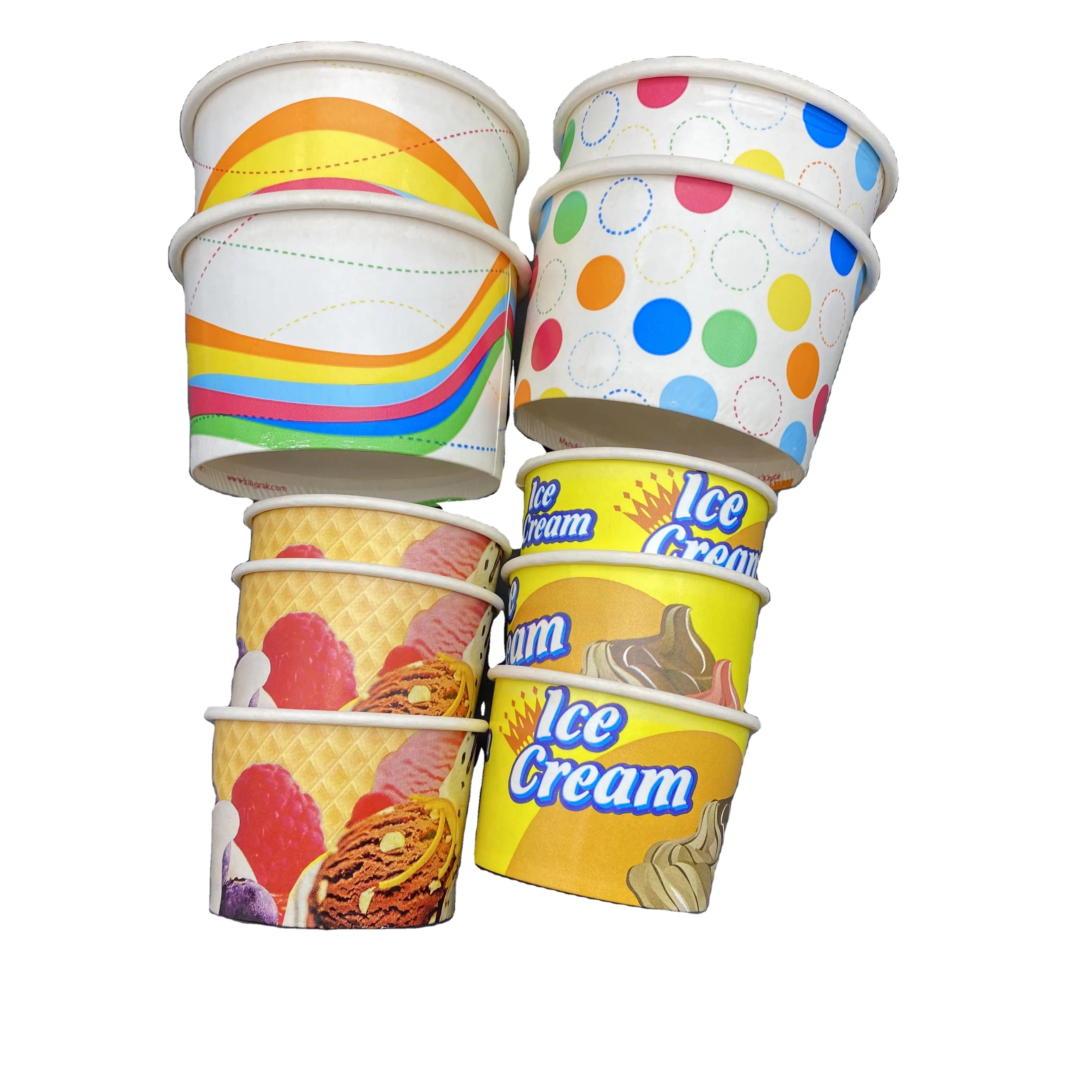 使い捨て食品グレードのカスタム印刷アイスクリームペーパーボウル、ドーム蓋付き