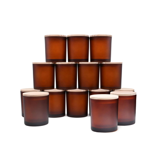 Empty 10oz Frosted Multicolor Glass Candle Jar Container Bamboo <b>Lid</b> Heat Resistant Eco-Friendly Reusable Recyclable Christmas - Product Image 1