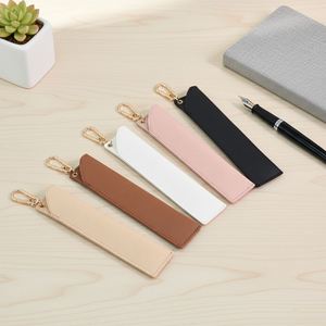 Portable PU Leather Pen Pencil Pouch with Carabiner Slim Storage Case for School Office Supplies and Welcome <b>Gifts</b> Handmade - Product Image 1