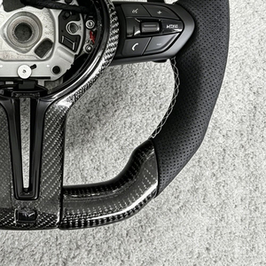 Volant de voiture sport en fibre de carbone à rayures blanches chauffant pour BMW 2017 330i 428i M340i <span class=keywords><strong>140i</strong></span> E90 Série 5 E60 F80 M3 - Product Image 6