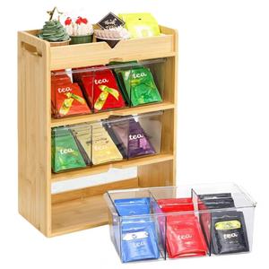 Wooden tea <b>bag</b> storage box, tea <b>bag</b> storage rack, coffee powder storage organizer, compartmentalized shelf - Product Image 1
