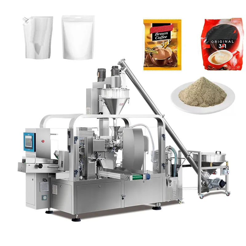 Máquina de embalagem automática de saco pré-fabricado com selo e preenchimento para café instantâneo em pó 3 em 1