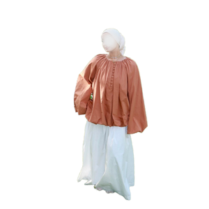 Willson 2026 New Design Modest Chic Muslim Women Regular Sleeve Solid Knitted Breathable O-Neck Embossed Print <b>Blouse</b> Unique - Product Image 1