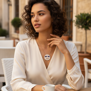 Collar con Forma de Cara Sonriente con Circonita Transparente y Cristales de Zafiro, Joyería Artesanal Turca de Plata de Ley 925 al por Mayor - Product Image 3