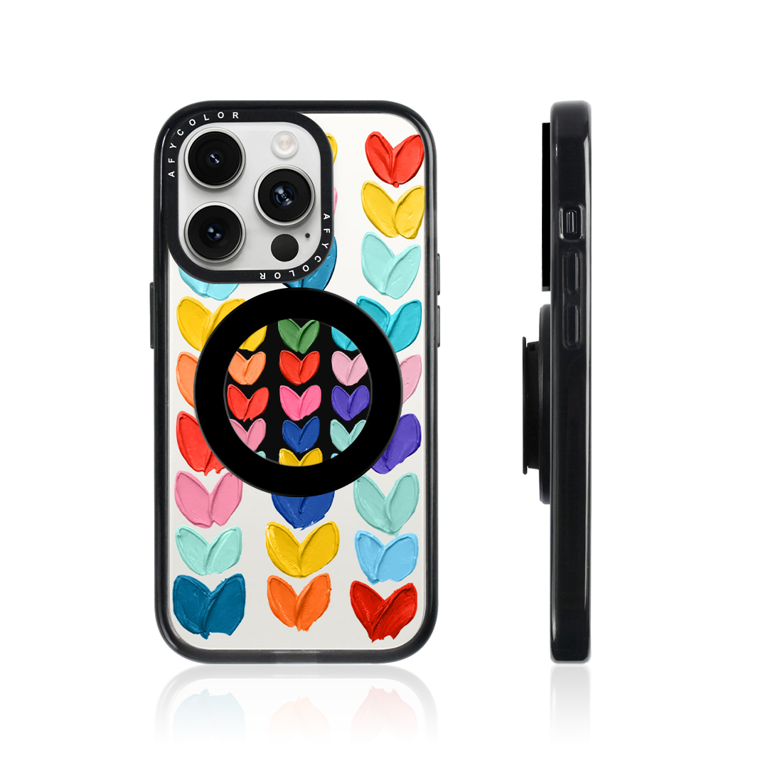Custom Eco-Friendly PC TPU Heart Printed <strong>Finger</strong> Grip Desk Stand Magnetic Phone <strong>Case</strong> for <strong>iPhone</strong> 18 17 Cover Source Manufacturer