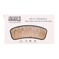 Ongles en acrylique à presser avec pointe française amande et motif ligne dorée, personnalisables, certifiés CE, lot de 24 pièces