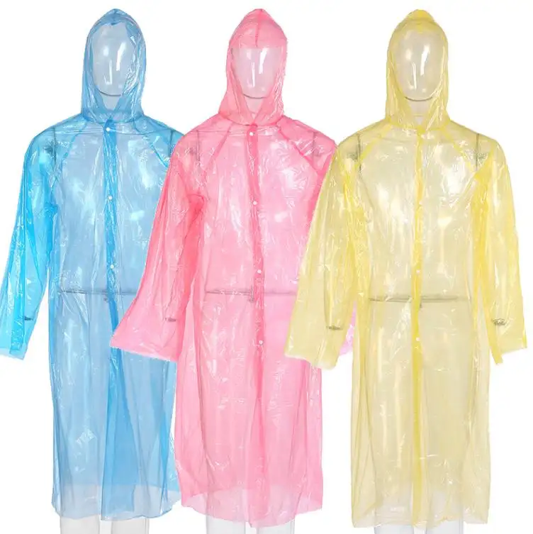 Korean Style Adult One-piece Hiking Raincoat PE Thick Disposable rain poncho Women Men Raincoats with Hoods and Sleeves